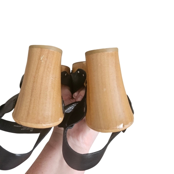 KORKS Bagley Black Leather Platform Sandals - Wood Grain Heel - Size 8M - Picture 5 of 7